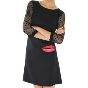 Desigual Bastiaan Mini Dress Black Lips Pocket Sheer Sleeve Swiss Dot Small